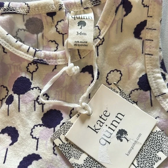 Nwt Kate Quinn Sleeveless Double Skirted Bodysuit 3-6 M Little Purple Trees Line - Picture 3 of 4